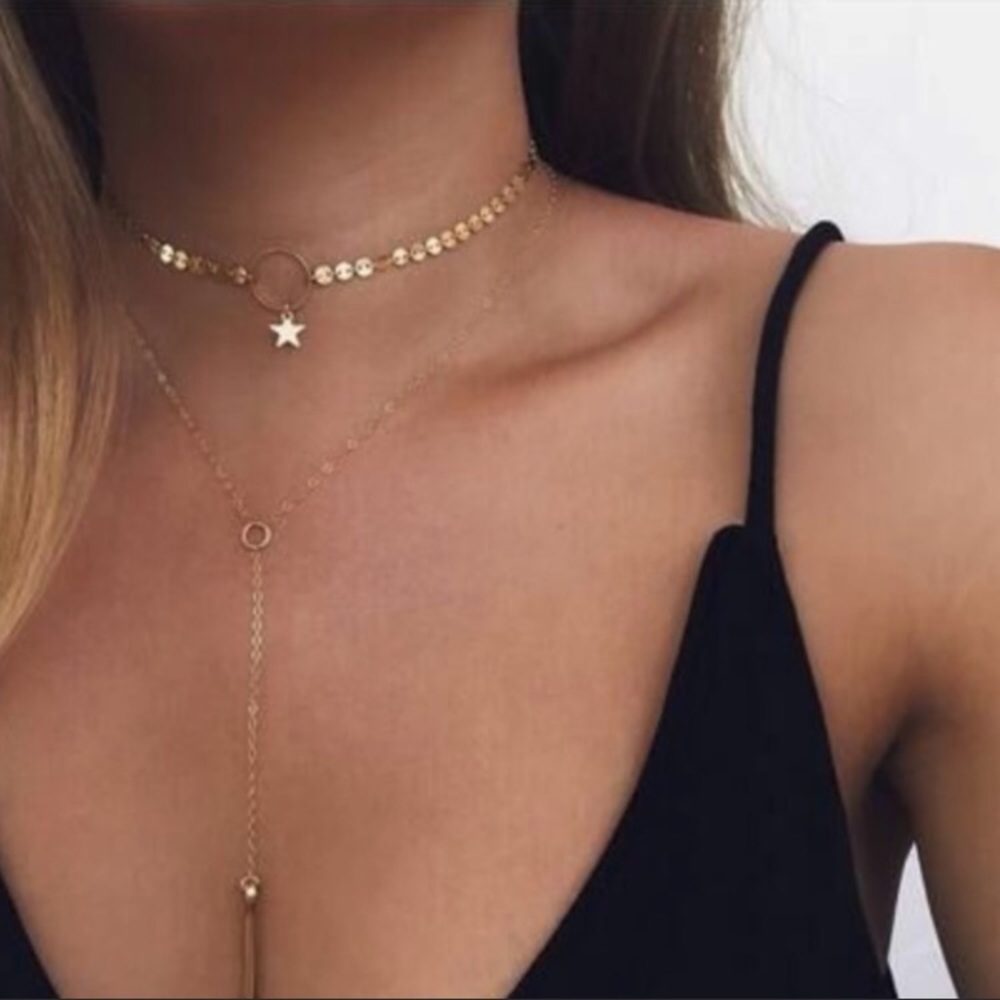 NEW gold plated star double layer necklace!